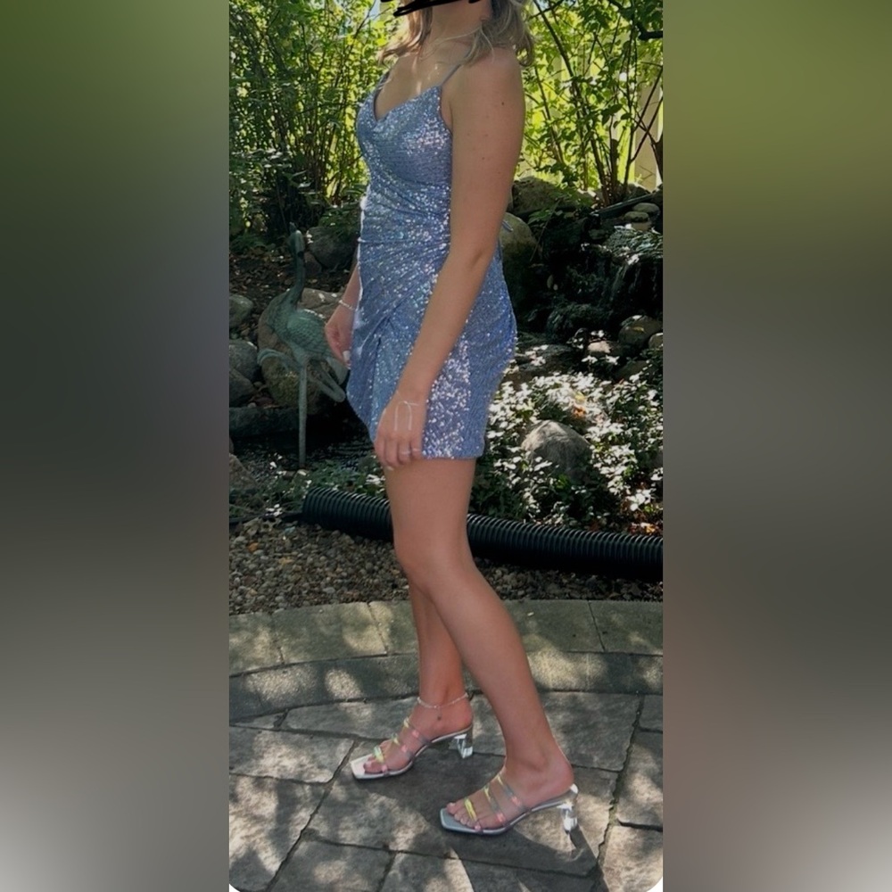 Clarisse periwinkle sequin mini dress great for prom/ homecoming/ special events